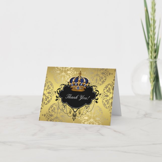Royal Navy Blue Gold Prince Crown Vielen Dank an I Dankeskarte (Vorderseite)