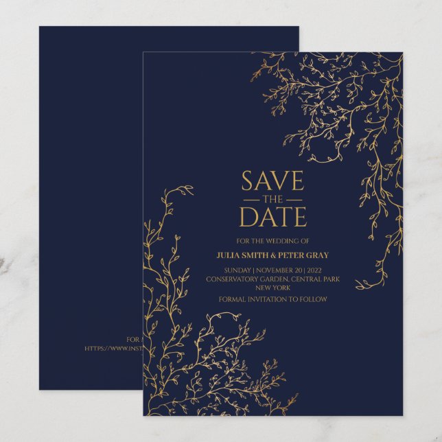 Royal Navy-Blue & Gold Save the Date Hochzeit Einladung (Vorne/Hinten)