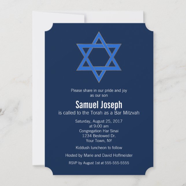 Royal Navy Blue Gold Star von David Bar Mitzvah Einladung (Vorderseite)
