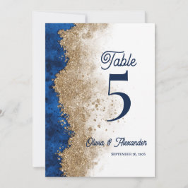 Royal Navy Blue Gold Wedding Table Number Card Dankeskarte
