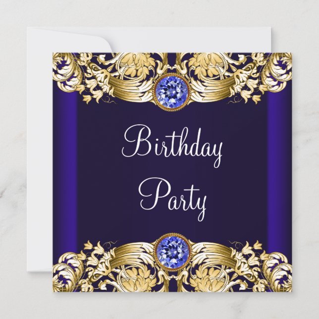 Royal Navy Blue Gold Womans Birthday Party Einladung (Vorderseite)