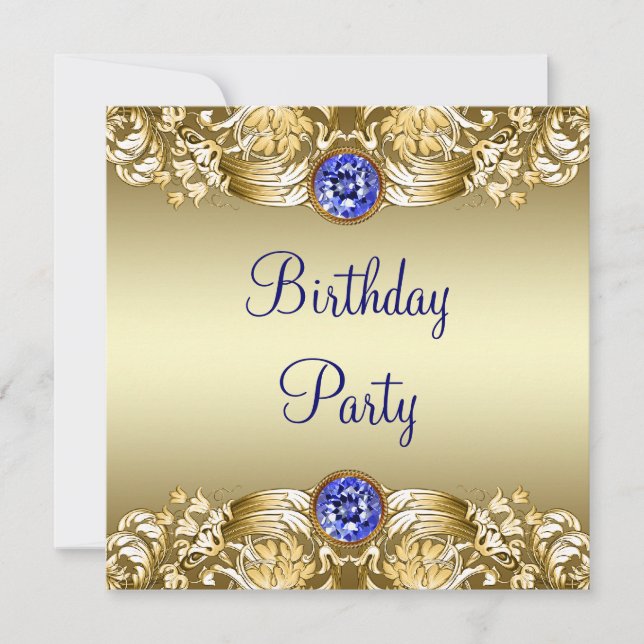Royal Navy Blue Gold Womans Birthday Party Einladung (Vorderseite)