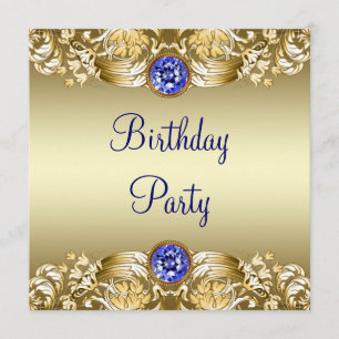Royal Navy Blue Gold Womans Birthday Party Einladung