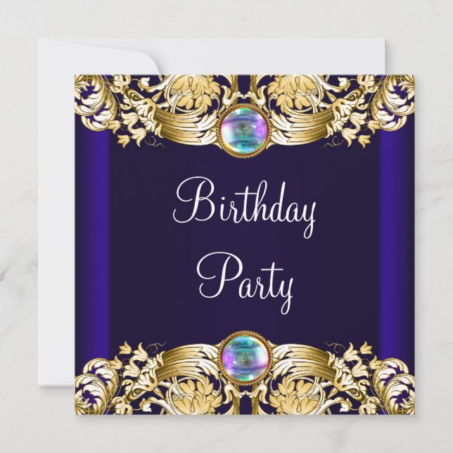 Royal Navy Blue Gold Womans Birthday Party Einladung (Vorderseite)
