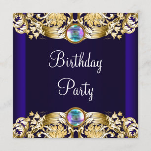Royal Navy Blue Gold Womans Birthday Party Einladung