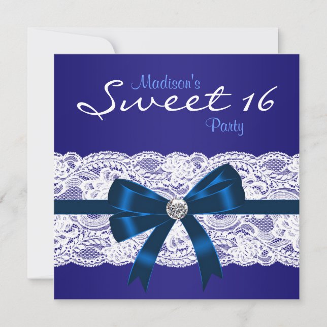 Royal Navy Blue Lace Blue Sweet 16 Party Einladung (Vorderseite)