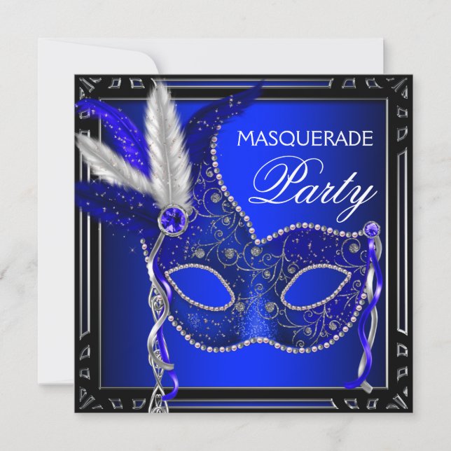 Royal Navy Blue Mask Masquerade Party Einladung (Vorderseite)