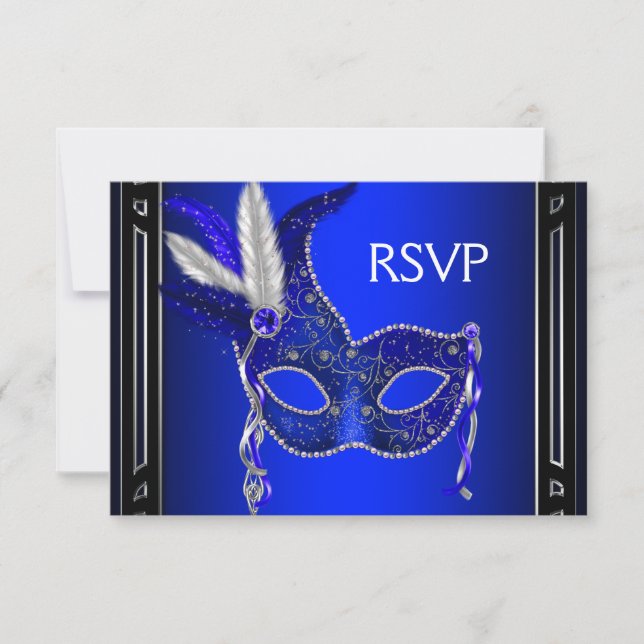 Royal Navy Blue Mask Masquerade Party RSVP (Devant)