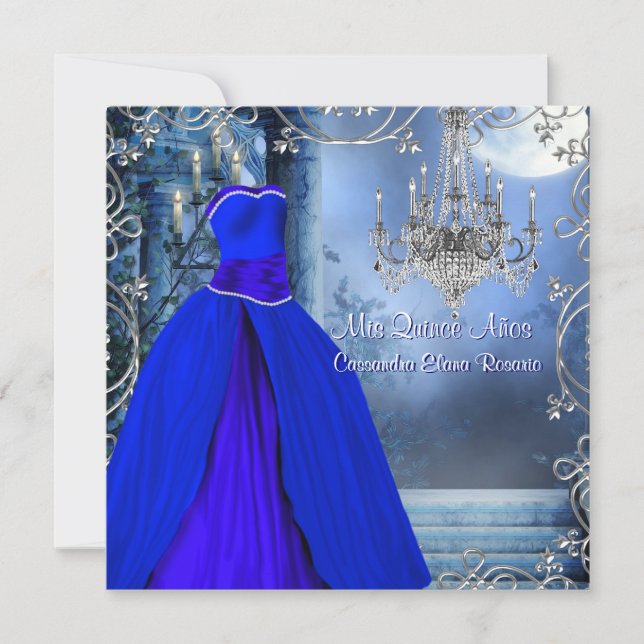 Royal Navy Blue Quinceanera Einladung (Vorderseite)