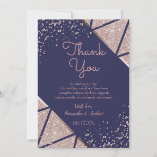 Royal Navy Blue Rose Gold Confetti Glitzer Wedding Dankeskarte