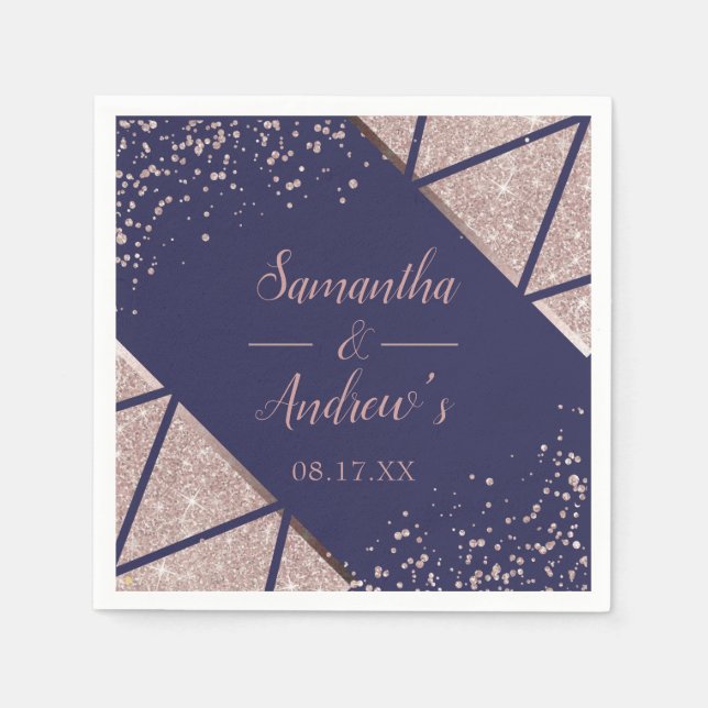 Royal Navy Blue Rose Gold Confetti Glitzer Wedding Serviette (Vorderseite)