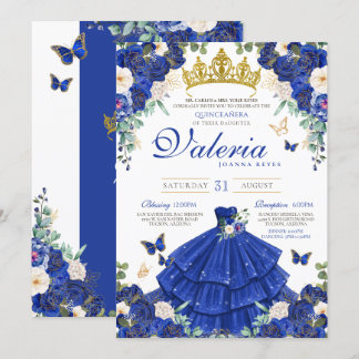 Royal Navy Blue Rosen Butterfly Princess Birthday Einladung