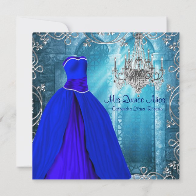 Royal Navy Blue White Quinceanera Einladung (Vorderseite)