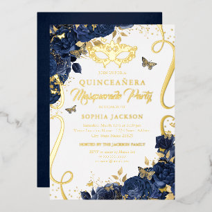 Royal Navy Masquerade Butterfly Quinceanera Folieneinladung