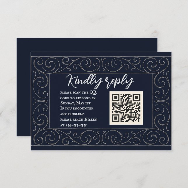 Royal Navy QR Code Wedding RSVP Card (Vorne/Hinten)