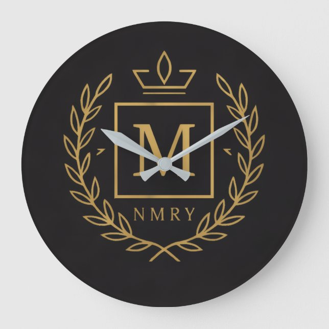"Royal NMKY Emblem – Monogram M Crest Design" Große Wanduhr (Vorderseite)