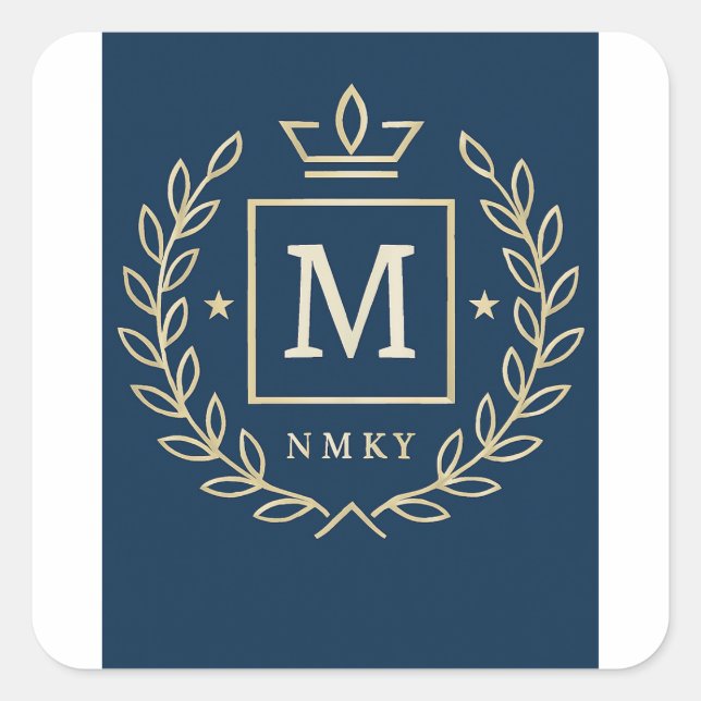 "Royal NMKY Emblem – Monogram M Crest Design" Quadratischer Aufkleber (Vorderseite)