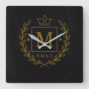"Royal NMKY-Emblem – Monogramm-M-Wappen-Design" Quadratische Wanduhr