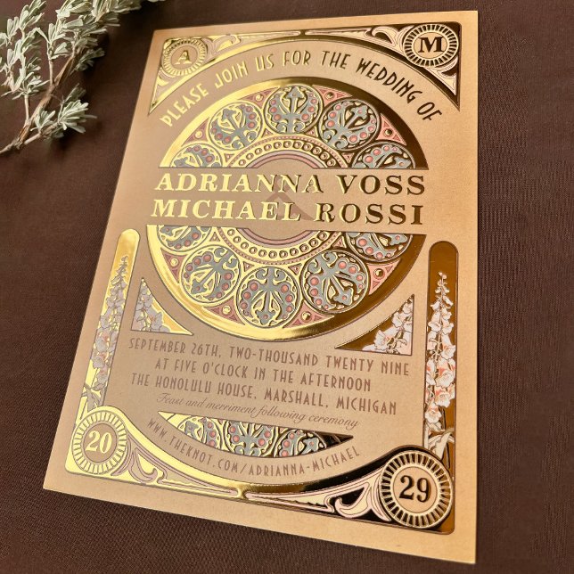 Royal Nouveau: Real Gold Foil Wedding Einladung (Von Creator hochgeladen)