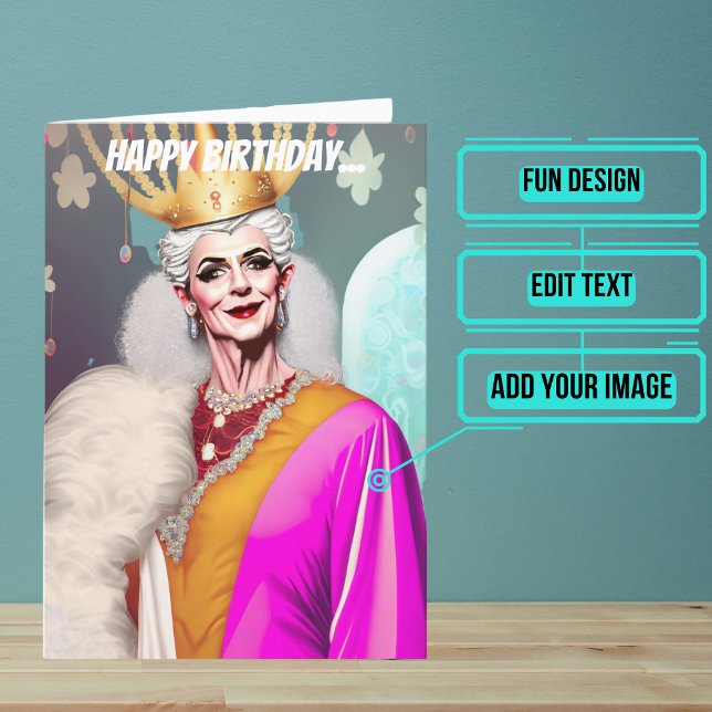 Royal Old Queen Funny Gay Birthday Karte (Make sure their LGBTQ+ birthday is as gay as they are.)
