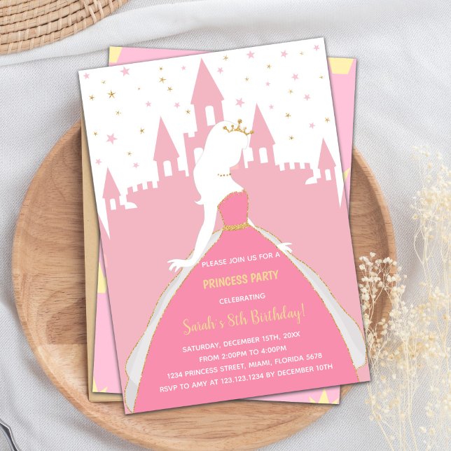 Royal Party Card for Girls Einladung (Pink Princess Birthday Invitations)