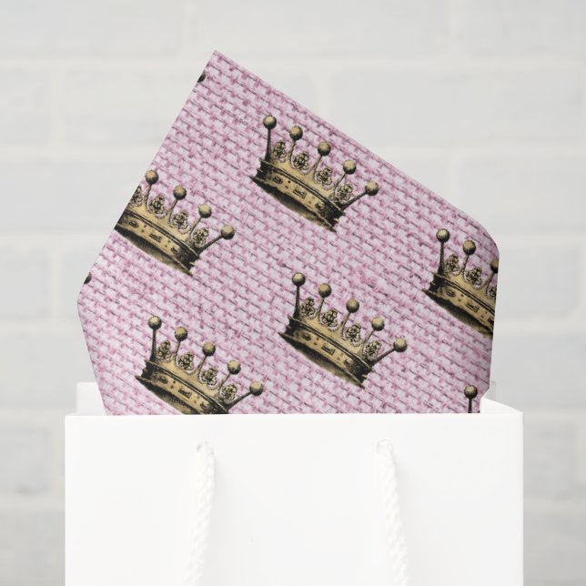 Royal Pattern Gold Kronen Pink Linen Princess Chic Seidenpapier (Geschenktüte)