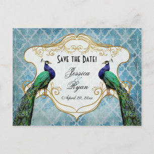 Royal Peacock Blue Save the Date Postcard Ankündigungspostkarte