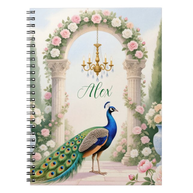 "Royal Peacock Garden" Personalized Spiral Noteboo Notizblock (Vorderseite)