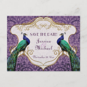 Royal Peacock (Lila) Save the Date Postkarte