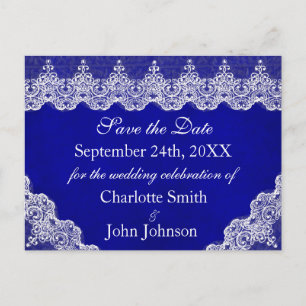 Royal Personalisiert Blue Cobalt Lace Save the Dat Ankündigungspostkarte