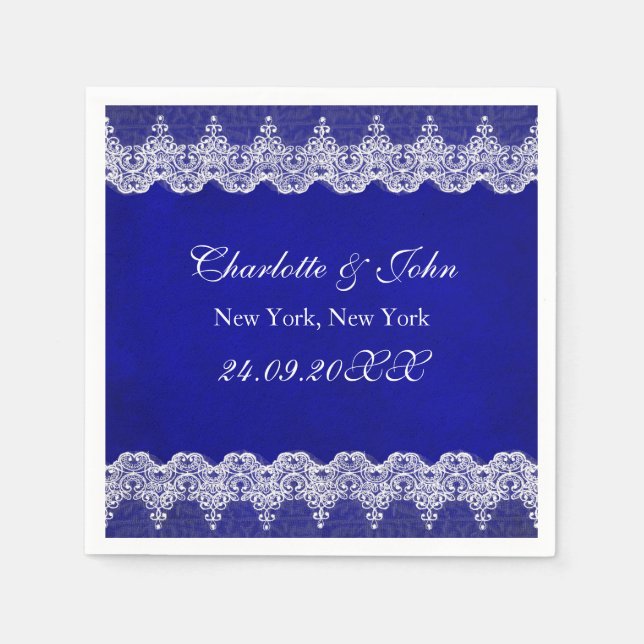 Royal Personalisiert Cobalt Lace Wedding Serviette (Vorderseite)