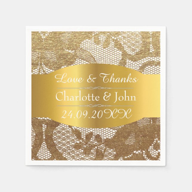 Royal Personalisiert Golden Grungy Lace Wedding Serviette (Vorderseite)