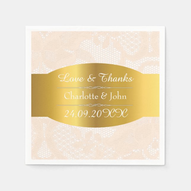 Royal Personalisiert Golden Pastel Lace Wedding Serviette (Vorderseite)