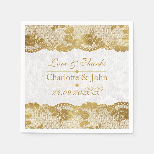 Royal Personalisiert Golden White Lace Wedding Serviette (Vorderseite)