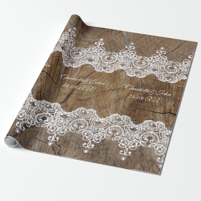 Royal Personalisiert Rustic Lace Wrapping Paper Geschenkpapier (Ungerollt)