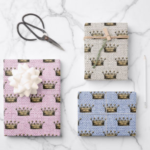 Royal Pink Blue Tan Linen Chic Geschenkpapier Set