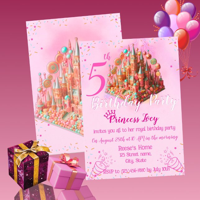 Royal Pink Candy Castle Invitation Anniversaire (Créateur téléchargé)