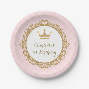 Royal Pink Gold Princess Geburtstagsparty 7" Plaka Pappteller