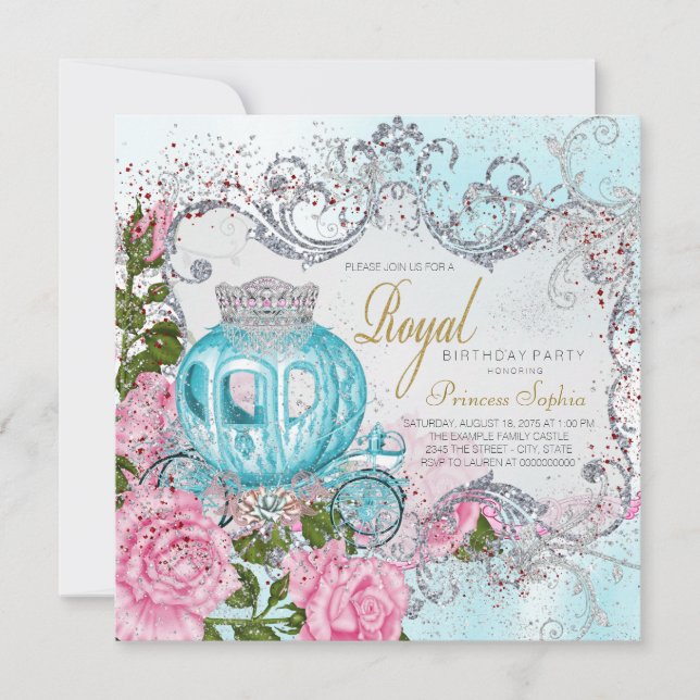 Royal Pink und Aquamarin Blue Princess Birthday Pa Einladung (Vorderseite)
