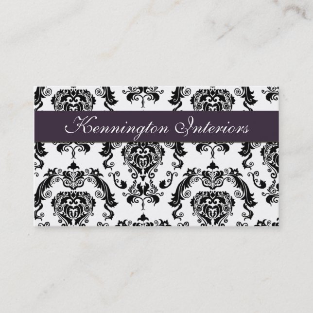 Royal Plum Lila Black Damask Spitzen Business Card Visitenkarte (Vorderseite)