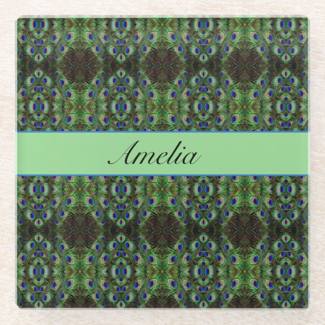 Royal Plumage - Luxe Peacock Feather Pattern Glasuntersetzer (Vorderseite)