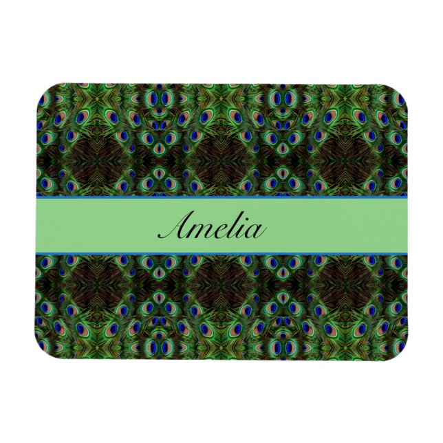Royal Plumage - Luxe Peacock Feather Pattern Magnet (Horizontal)