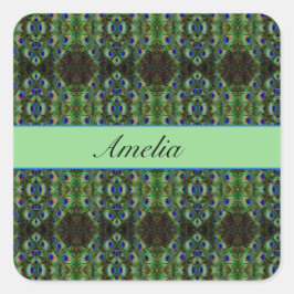 Royal Plumage - Luxe Peacock Feather Pattern Quadratischer Aufkleber