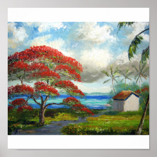 Royal Poinciana & Palm Trees Poster