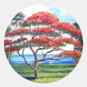 Royal Poinciana Tree Art Runder Aufkleber