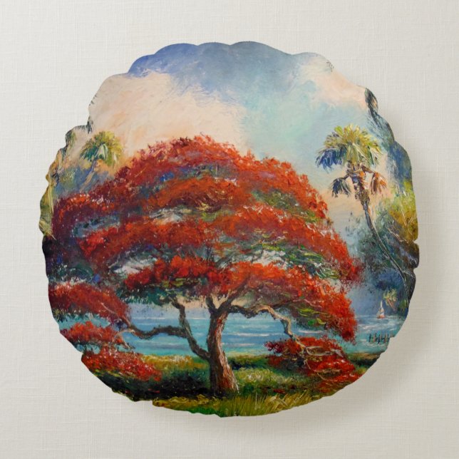 Royal Poinciana Tree von Mazz Rundes Kissen (Vorderseite)