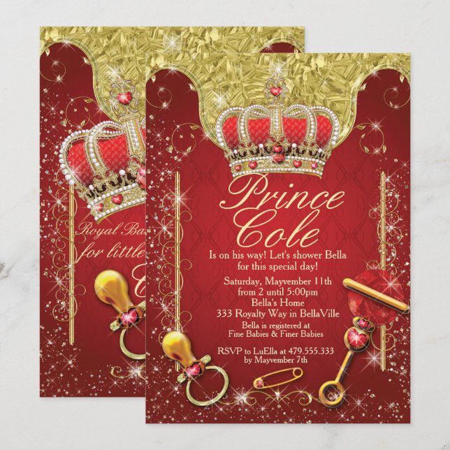 Royal Prince Baby Boy Shower Invitations (Devant / Derrière)
