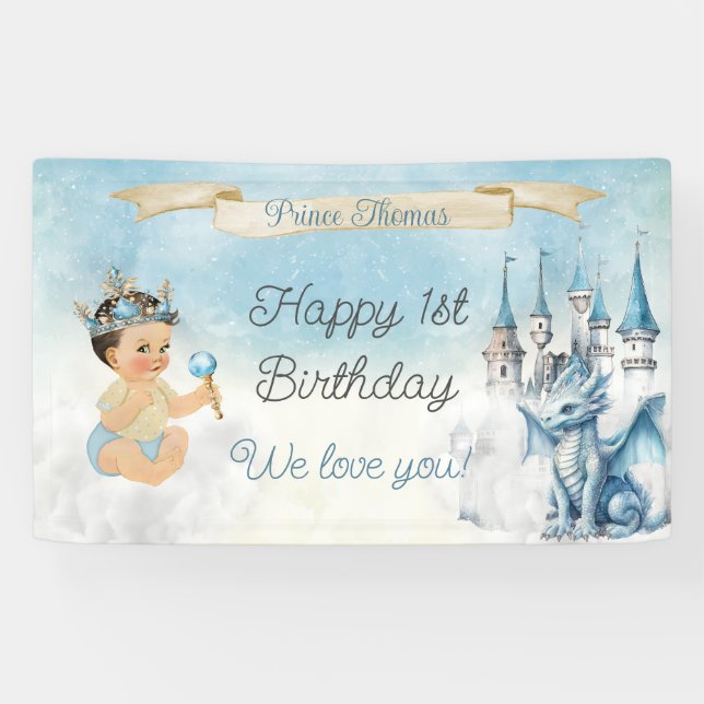 Royal Prince Baby Burg Dragon Blue Gold Banner (Horizontal)