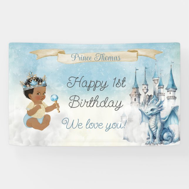 Royal Prince Baby Burg Dragon Blue Gold Banner (Horizontal)