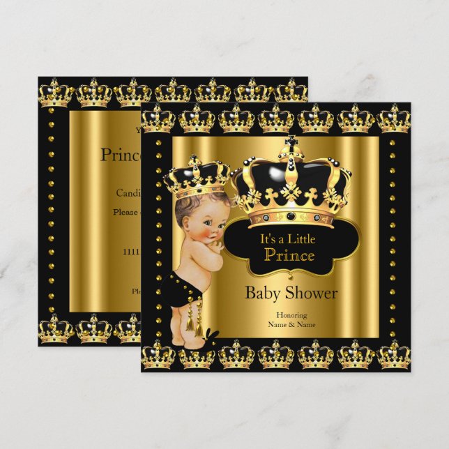Royal Prince Baby Dusche Black Gold Crown Einladung (Vorne/Hinten)